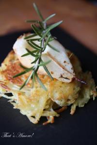 Croques de Pommes de Terre  la Mozzarella et Poire